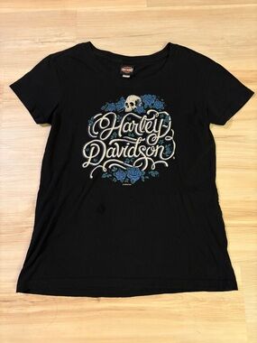 Harley Davidson Womens Blk/Blue
Rhinestones Short Sleeve Top Size L
